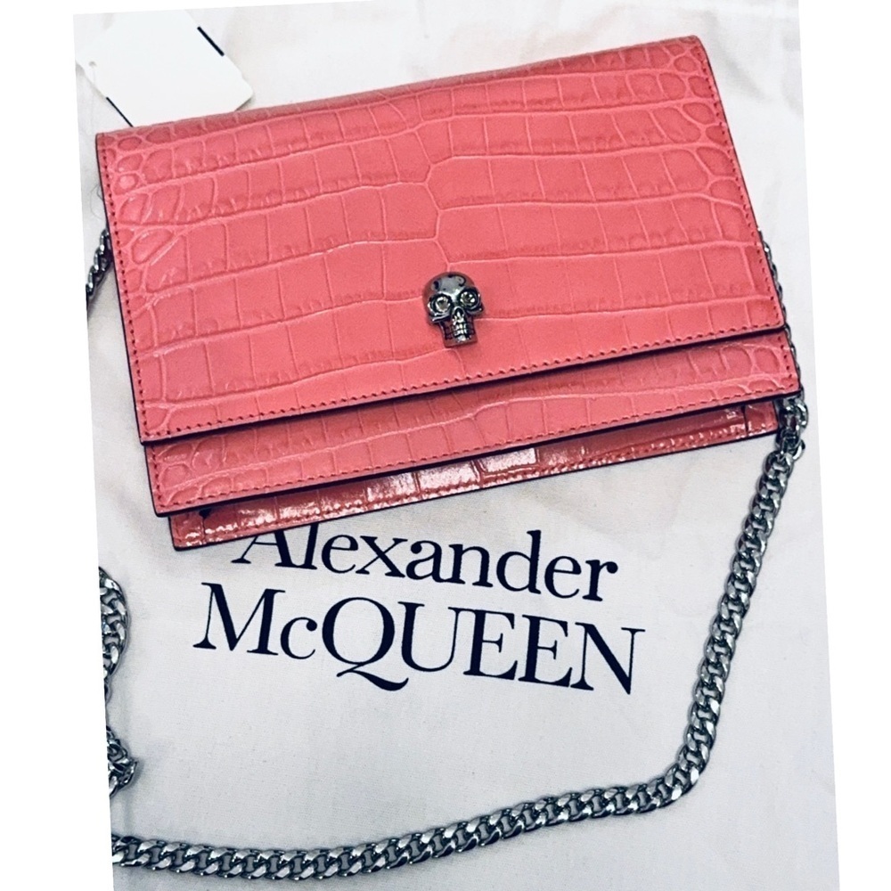 ALEXANDER MCQUEEN Calfskin Crocodile Embossed Skull Mini Crossbody Bag WOC NEW